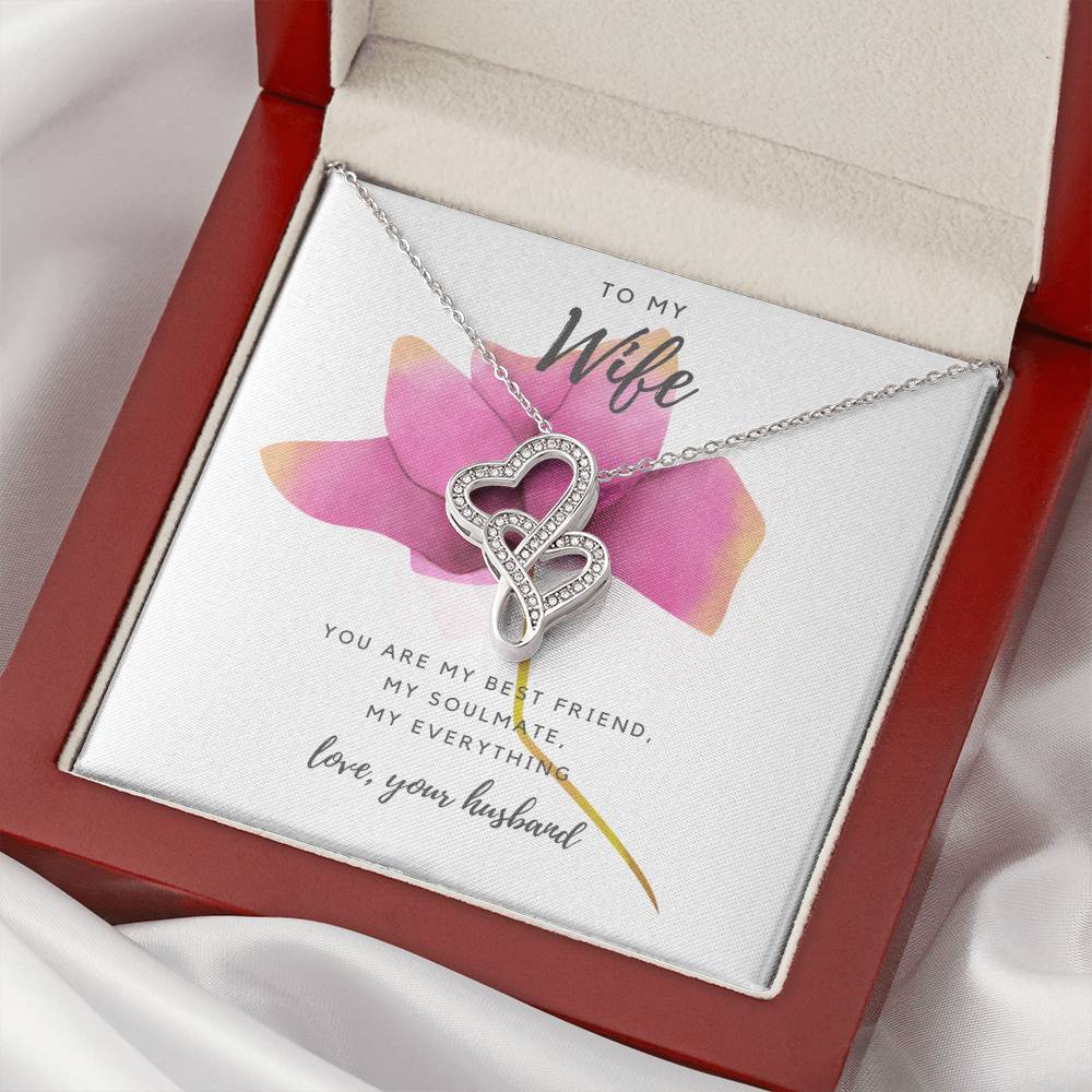 To My Wife - Pink Rose Double Hearts Necklace