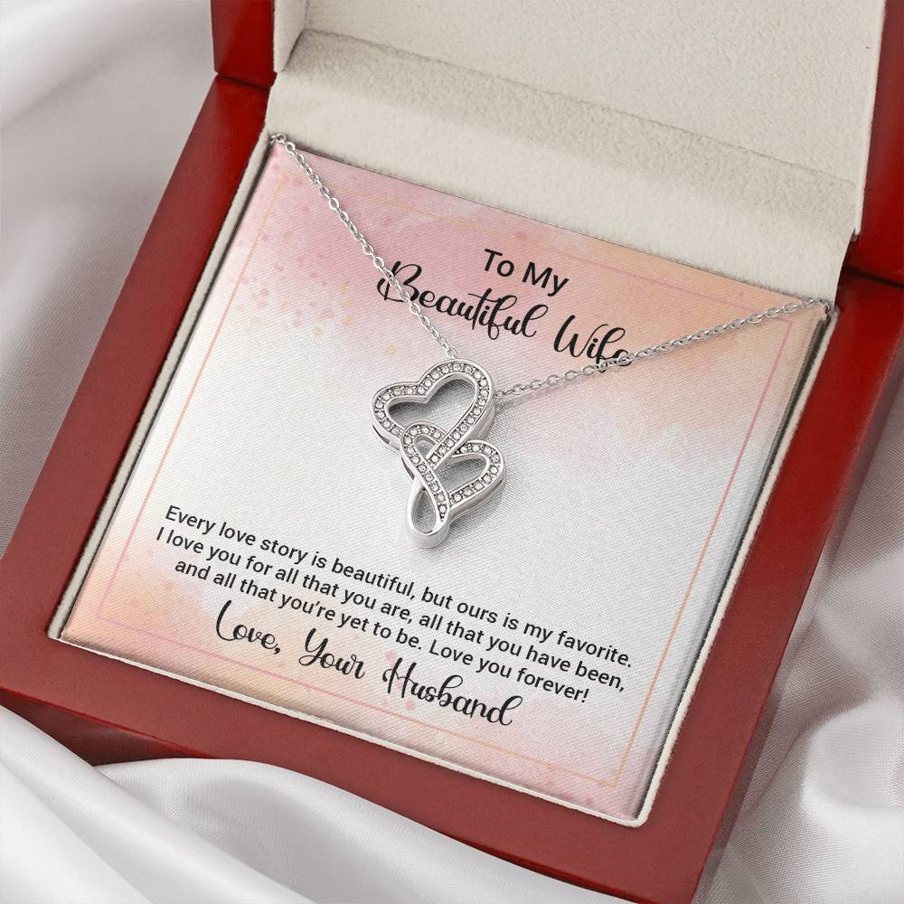 To My Beautiful Wife Happy Anniversary Double Hearts Necklace