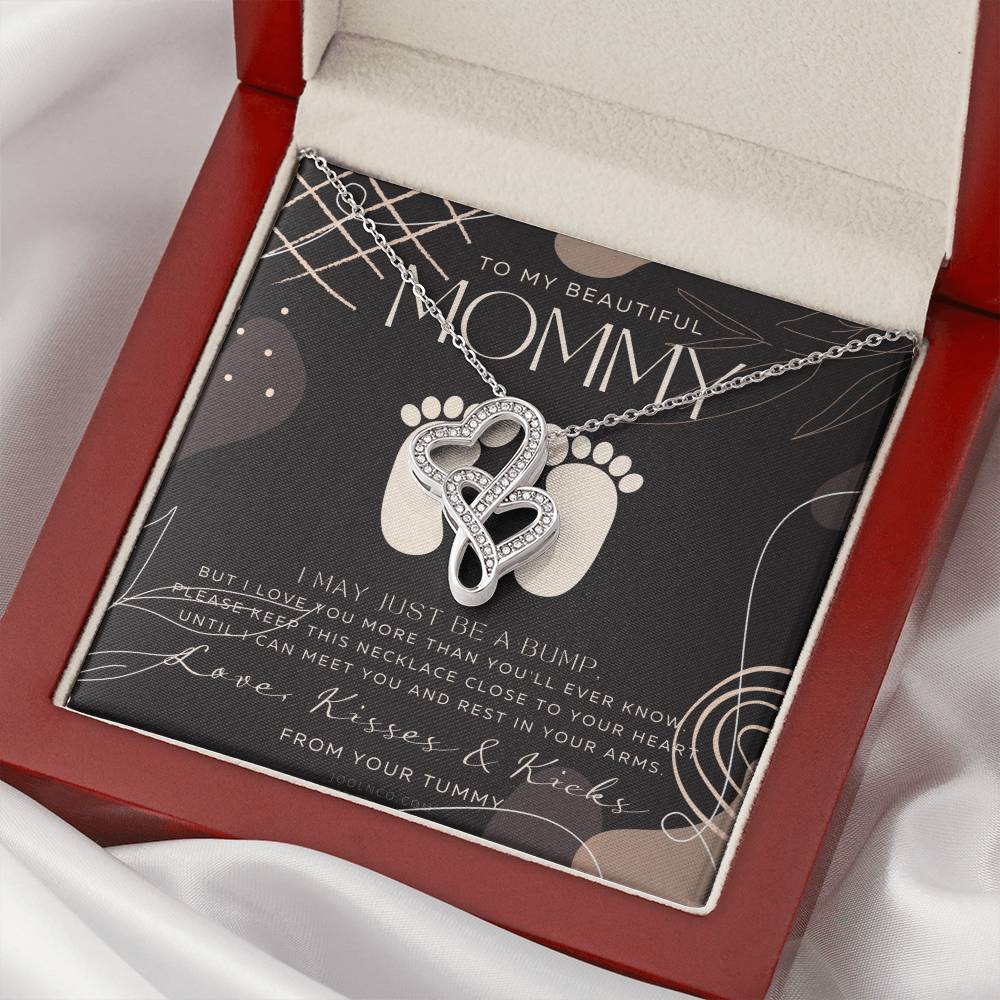 Mom To Be Gift New Mommy Gift Necklace Pregnant Wife Gift I May Just Be A Bump But I Love You To Mummy From Bump 1 Double Hearts Necklace