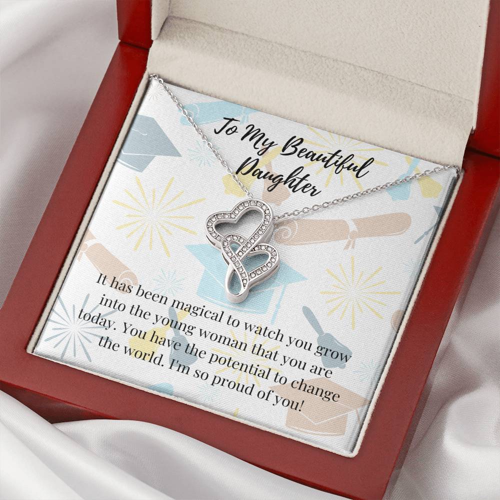 To My Beautiful Daughter Necklace - Graduation Necklace For Daughter - Graduation Gift Necklace - Graduation Gift For Double Hearts Necklace