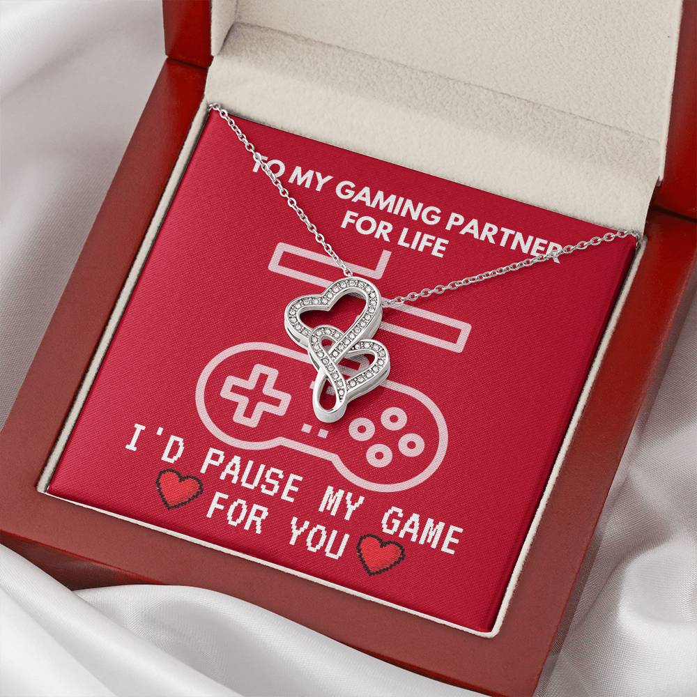 To My Gaming Partner For Life - I'd Pause My Game For You Double Hearts Necklace