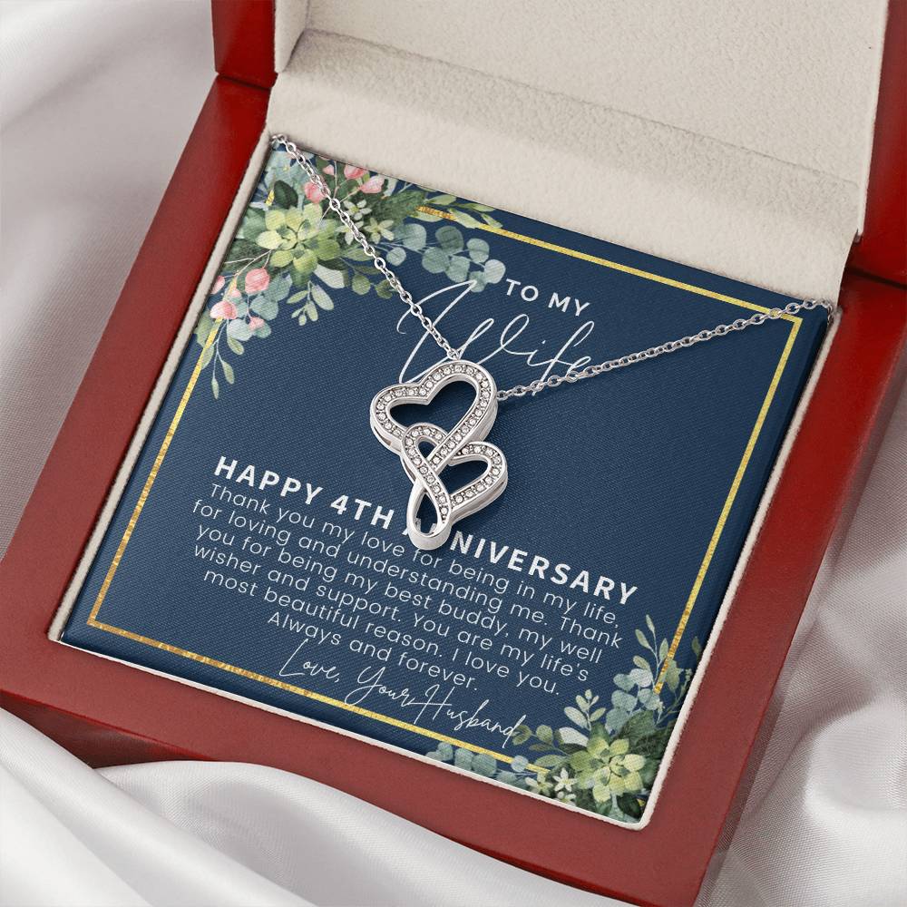 4 Year Anniversary Gifts 4Th Anniversary Gift Ideas 4Th Anniversary Gift For Wife 4 Year Wedding Anniversary Gift For Double Hearts Necklace