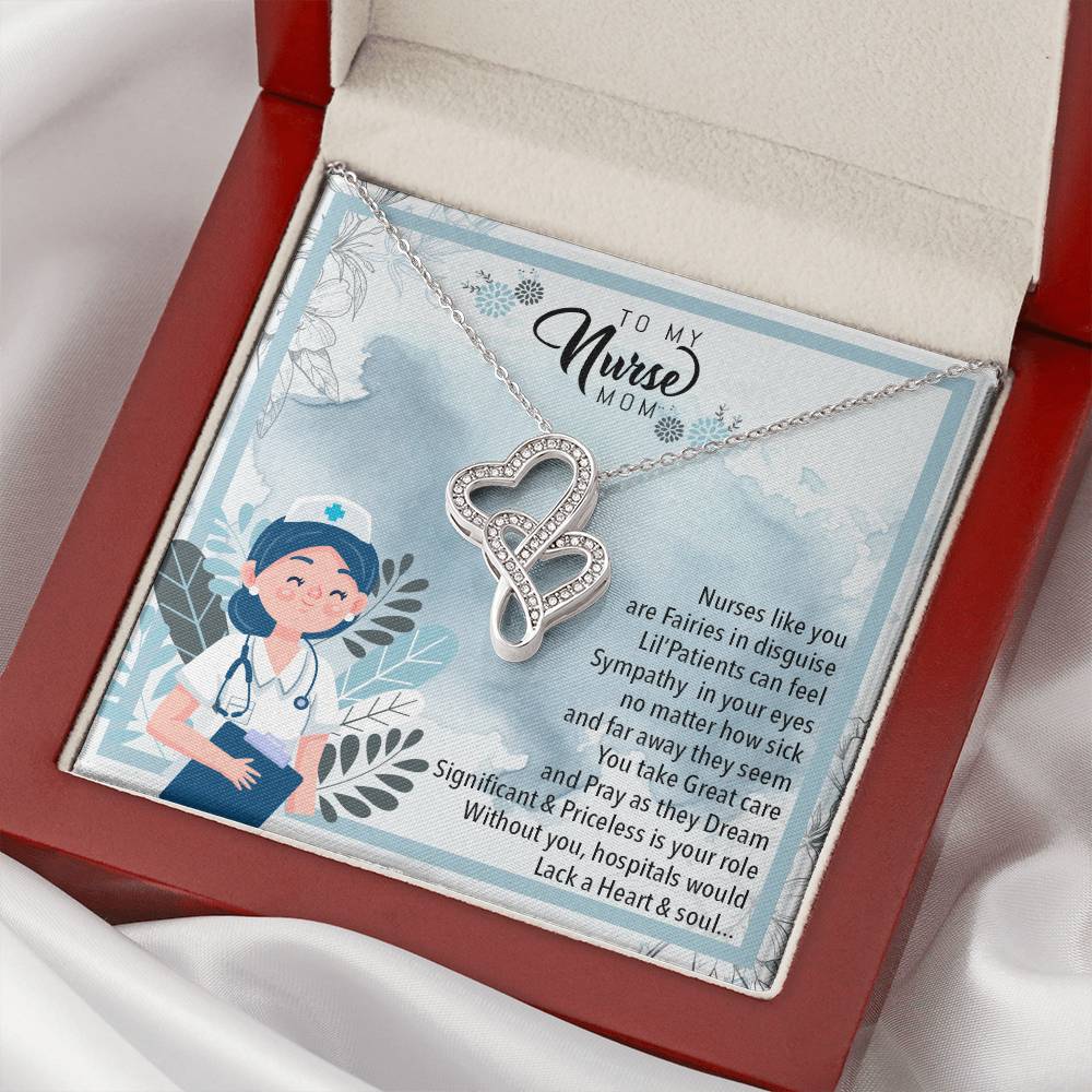 To My Strong Nurse Mom Double Hearts Necklace