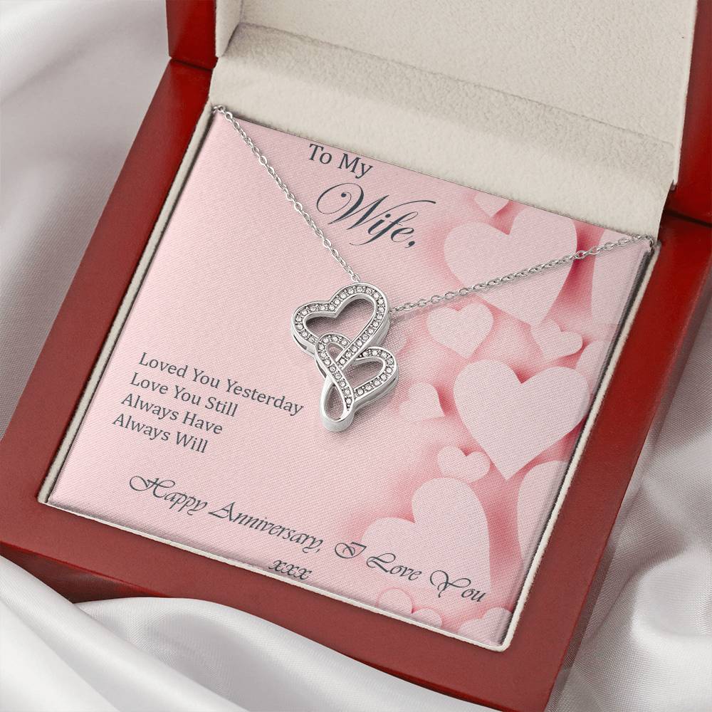 To My Wife - Happy Anniversary Double Hearts Necklace