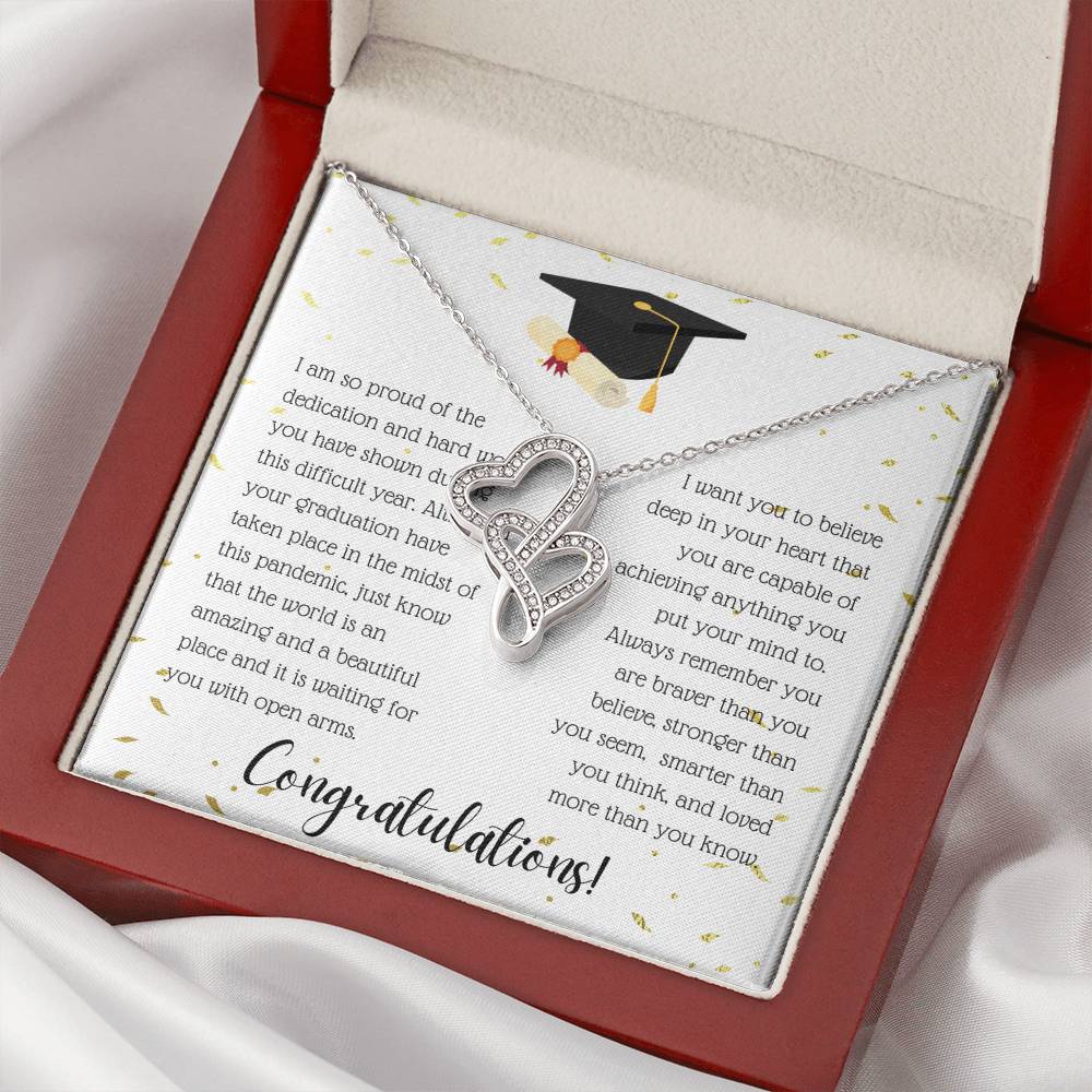 A Beautiful Girl On Her Graduation Day Necklace - Graduation Gift Necklace - Graduation Gift For Her - College Graduat Double Hearts Necklace