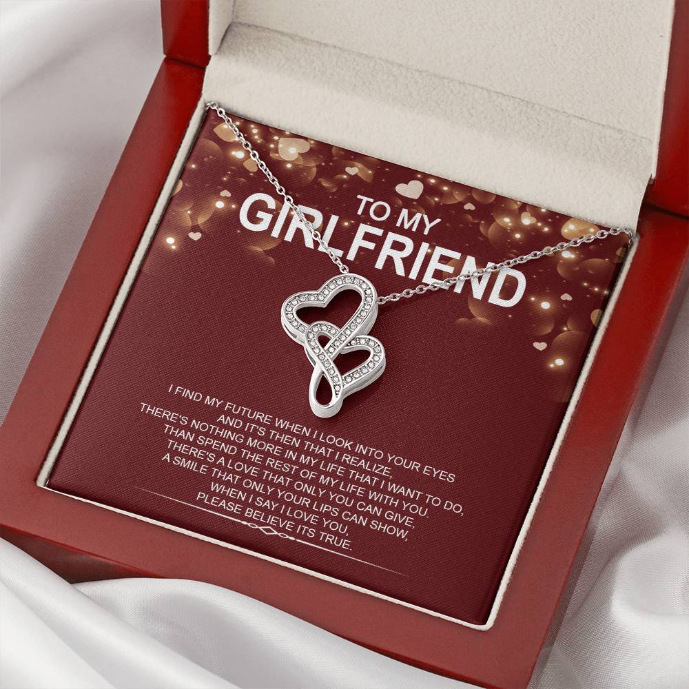 To My Girlfriend - I Love You Message - Tmgf03 Double Hearts Necklace