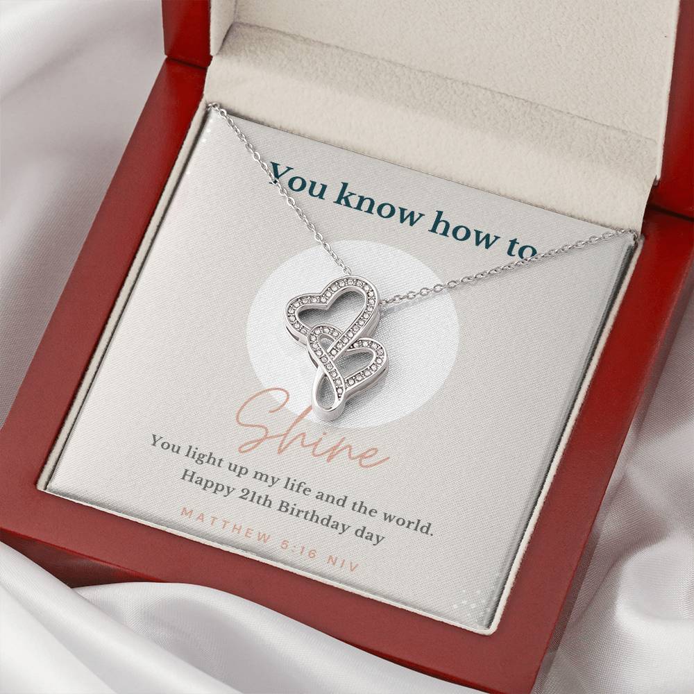 21Th Birthday Girl Double Hearts Necklace