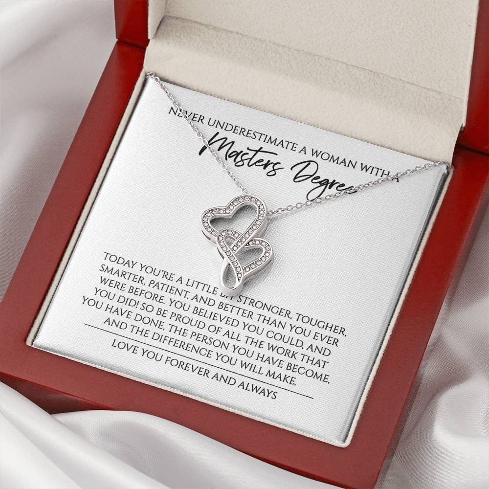 Never Underestimate A Woman With A Doctorate Degree Graduation Gift For Doctor 1 Double Hearts Necklace