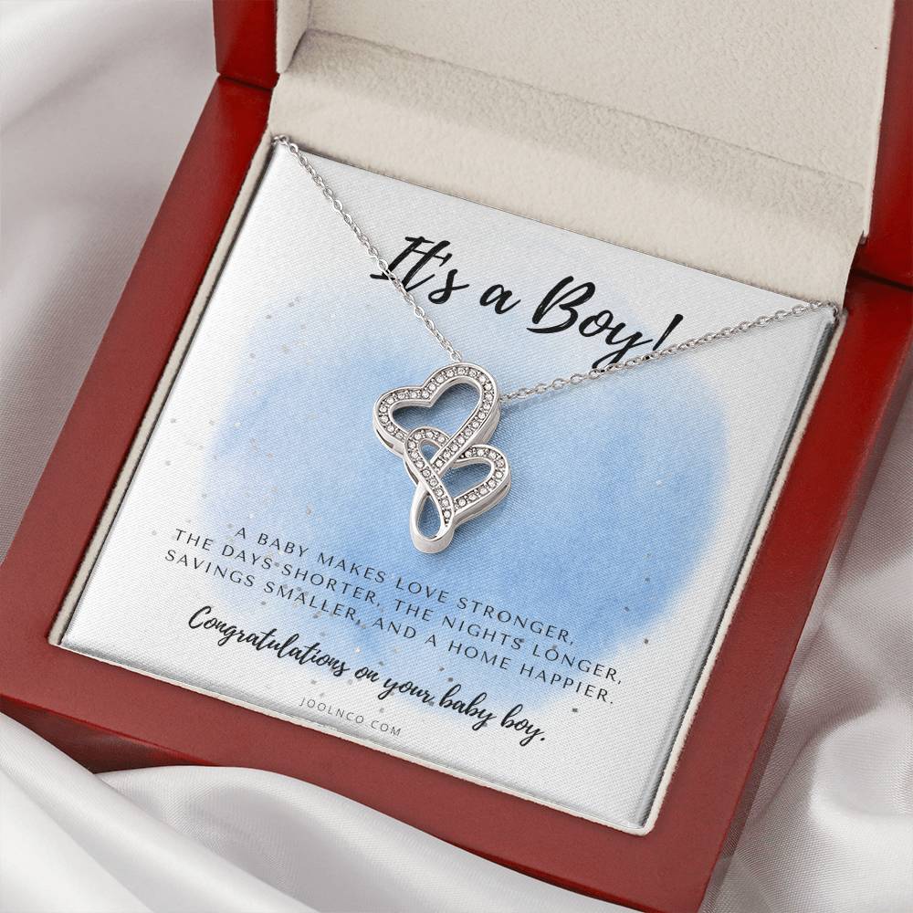 It's A Boy Necklace Gift For Mom Baby Boy Congratulations Baby Boy Shower Gift For Mom New Mom Necklace New Mom Gi 1 Double Hearts Necklace