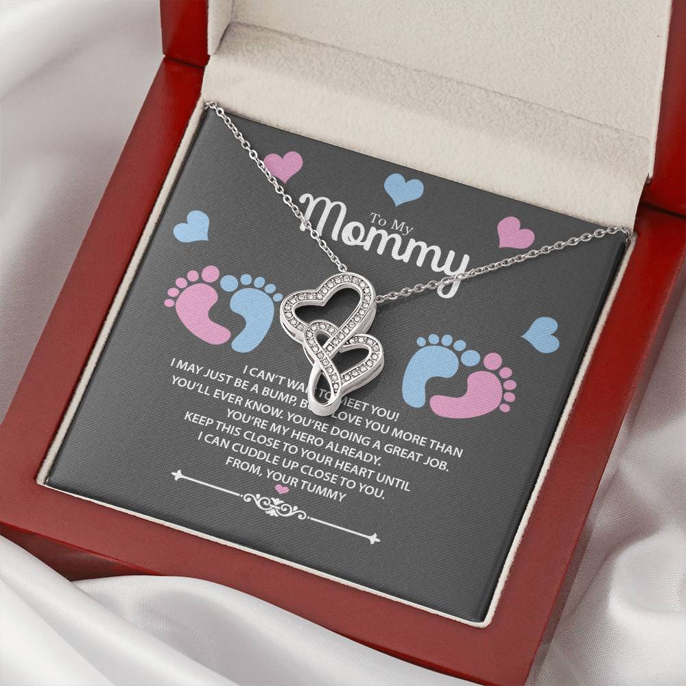 To My Mommy From Your Tummy Gift For Pregnant Wife Double Hearts Necklace