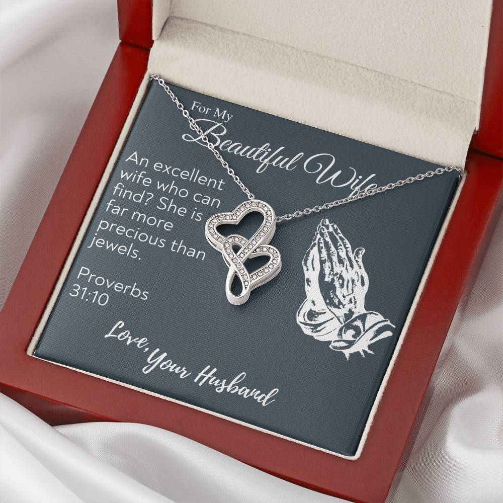 To My Beautiful Wife Necklace Anniversary Gift For Wife Birthday Gift For Wife Gift For Wife Necklace For Wife Gift F Double Hearts Necklace