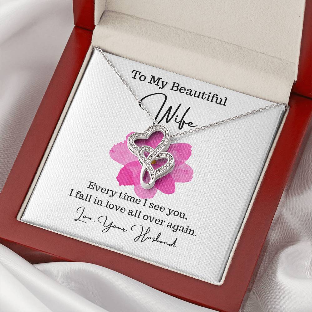 Husband To Wife - Necklace For Gift 2 Double Hearts Necklace