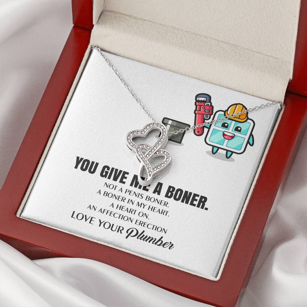 You Give Me A Heart Boner An Affection Erection Funny & Sarcastic Love For Her Mature Gag Plu Double Hearts Necklace