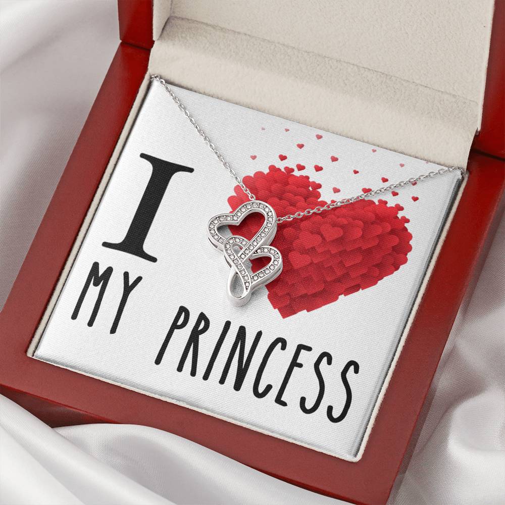 I Love My Princess Girlfriend Or Daughter Double Hearts Cz Necklace Valentines Day Or Birthday Heartfelt Keepsake Gift Double Hearts Necklace