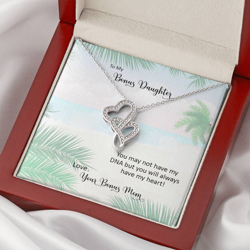 Bonus Daughter From Bonus Mom No Dna But You Have My Heart 4 Double Hearts Necklace
