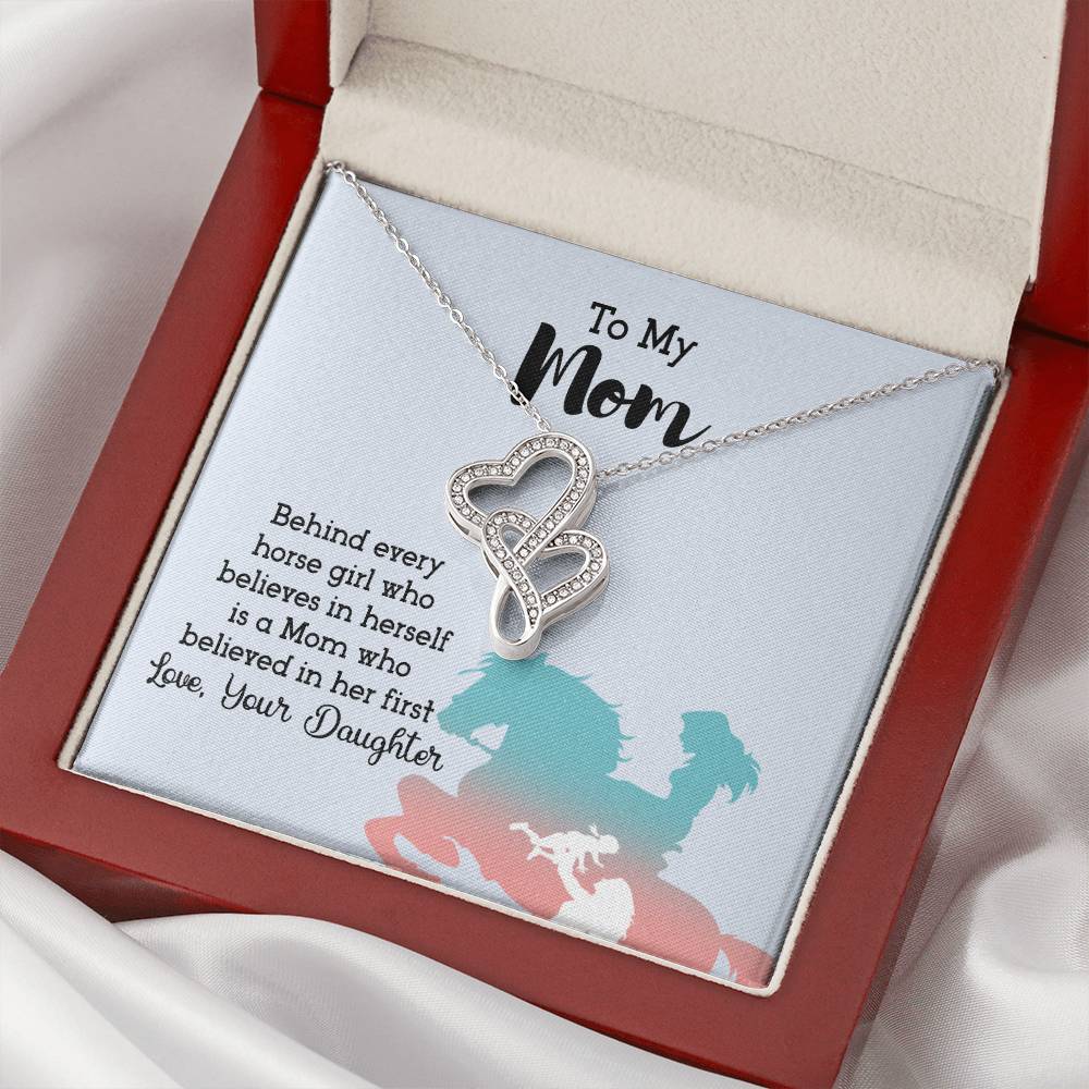 To Mom I Believe Thanks To You 14K White Gold Cubic Ziconian Diamonds Necklace Double Hearts Necklace