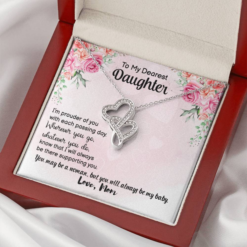 To My Dearest Daughter - You Will Always Be My Baby - Love Mom - Necklace Double Hearts Necklace