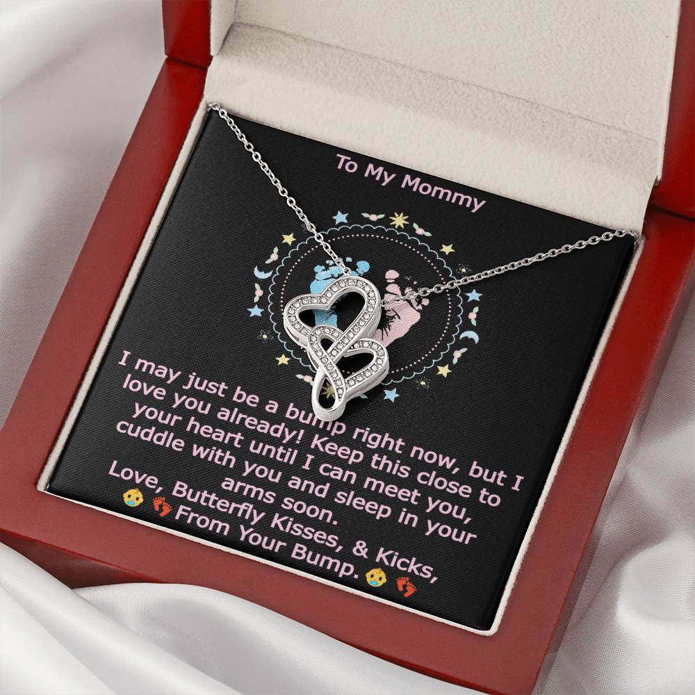 To My Mommy From Your Baby Bump Girl Heartwarming Joined Hearts Gift Necklace Shower Gifft Double Hearts Necklace