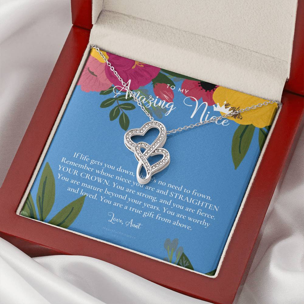 To My Amazing Niece Straighten Your Crown Necklace Aunt Niece Necklace Niece Birthday Gift Niece Graduation Gift Double Hearts Necklace