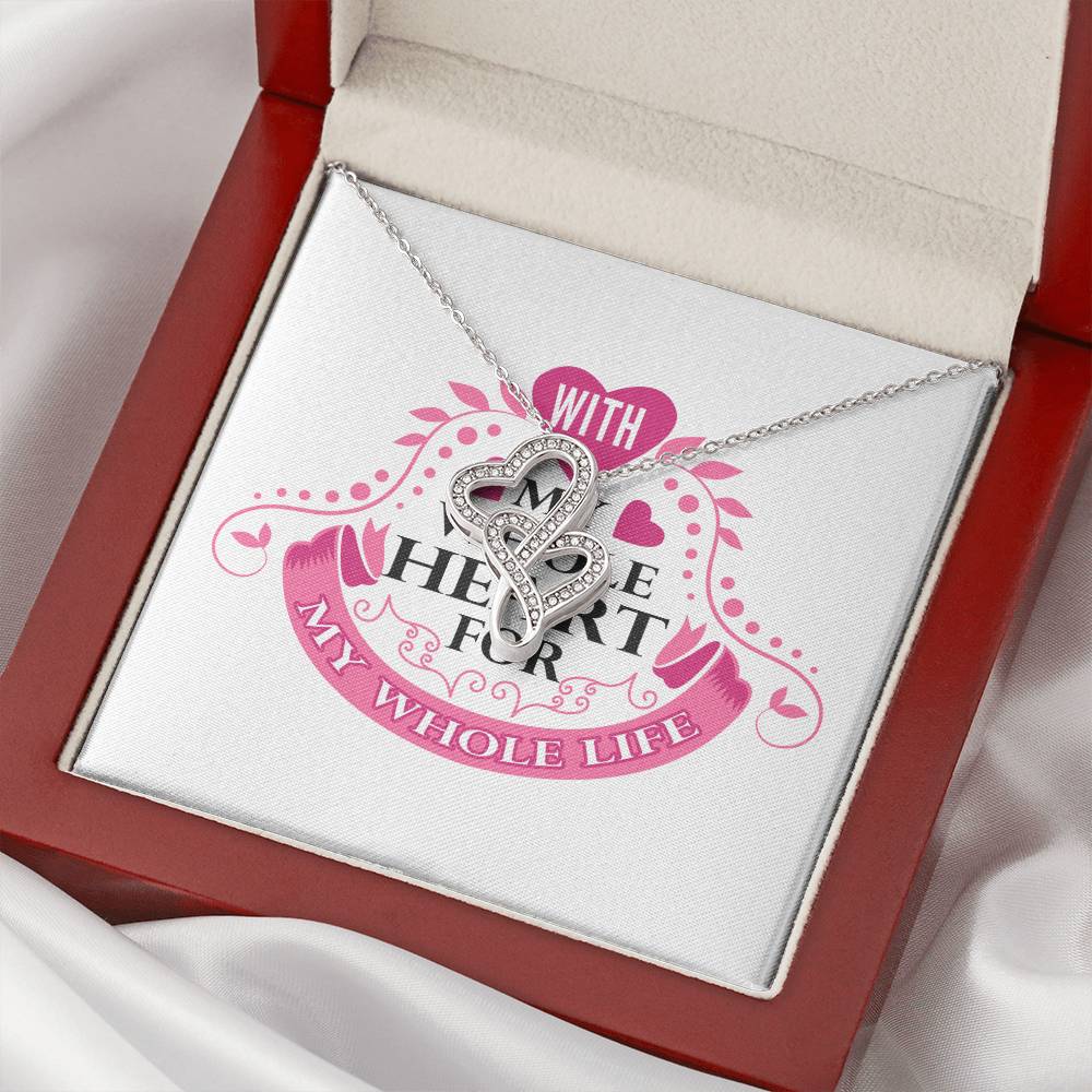 With My Whole Heart - Marriage Wife Silver Or Gold Double Hearts Necklace