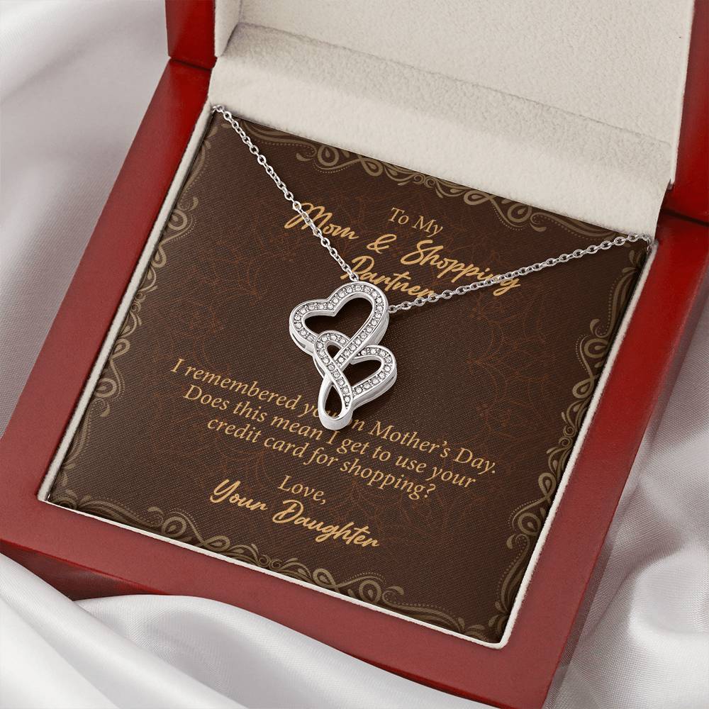 To My Mom And Shopping Partner Double Hearts Necklace