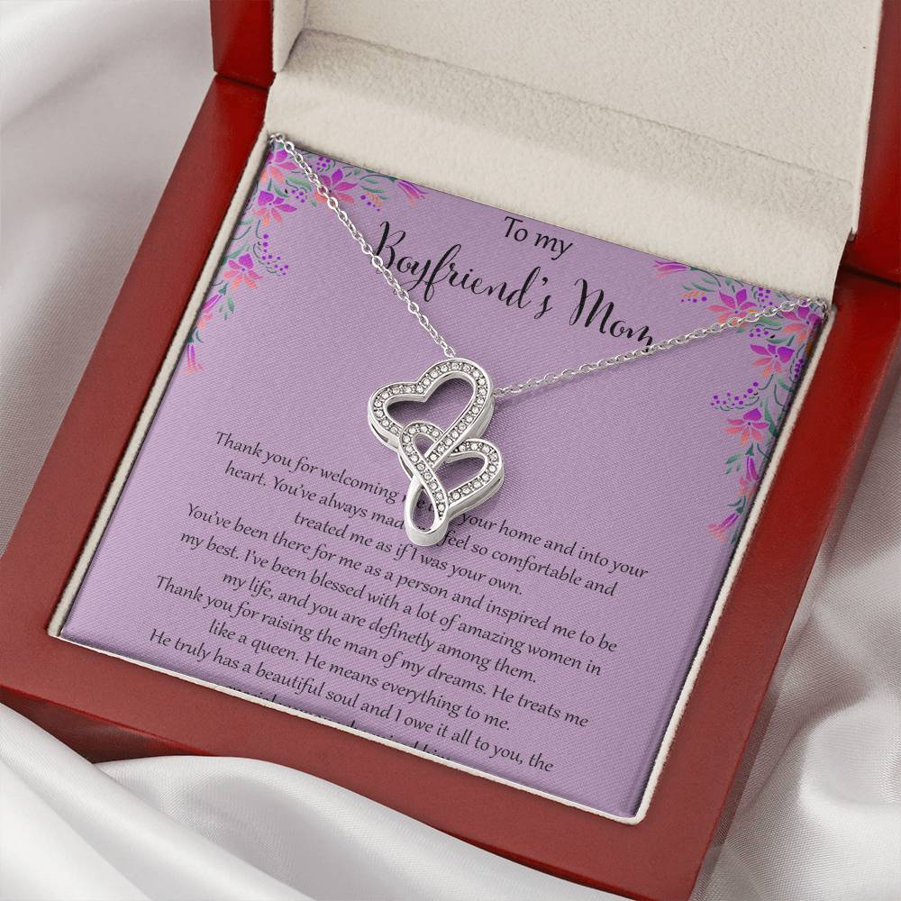 To My Boyfriends Mom - Purple Double Hearts Necklace