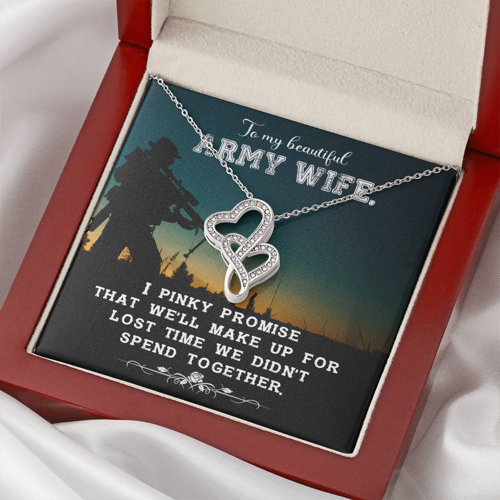To My Beautiful Army Wife - I Love You - Double Hearts Necklace