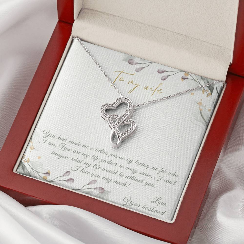 To My Wife - Anniversary Gift Set Double Hearts Necklace