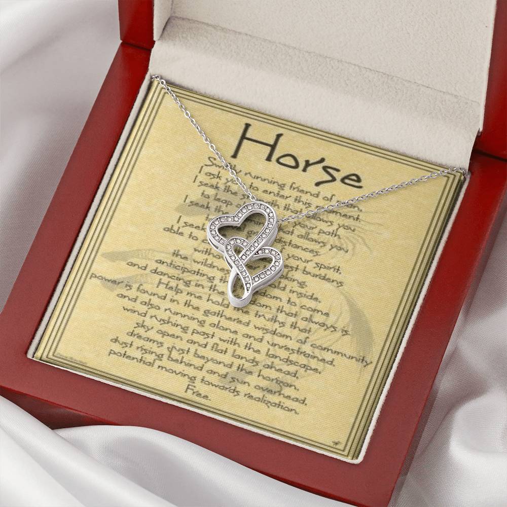 Horse Lover Meaning Card Two Hearts Necklace For Horse Lovers Unity With Horses Double Hearts Necklace