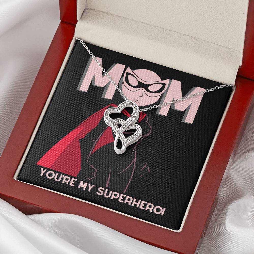 To Mom - My Superhero2 - Double Heart Necklace Double Hearts Necklace