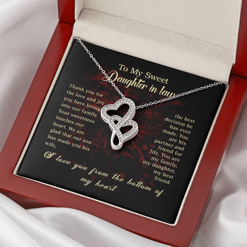 To My Daughter In Law Interlocking Hearts Necklace Gift Double Hearts Necklace