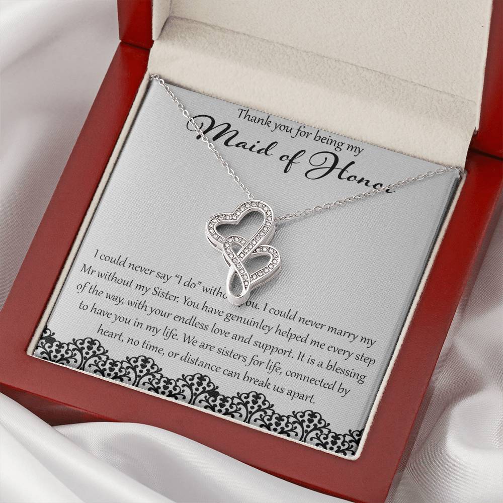 Thank You For Being My Maid Of Honor Double Hearts Necklace