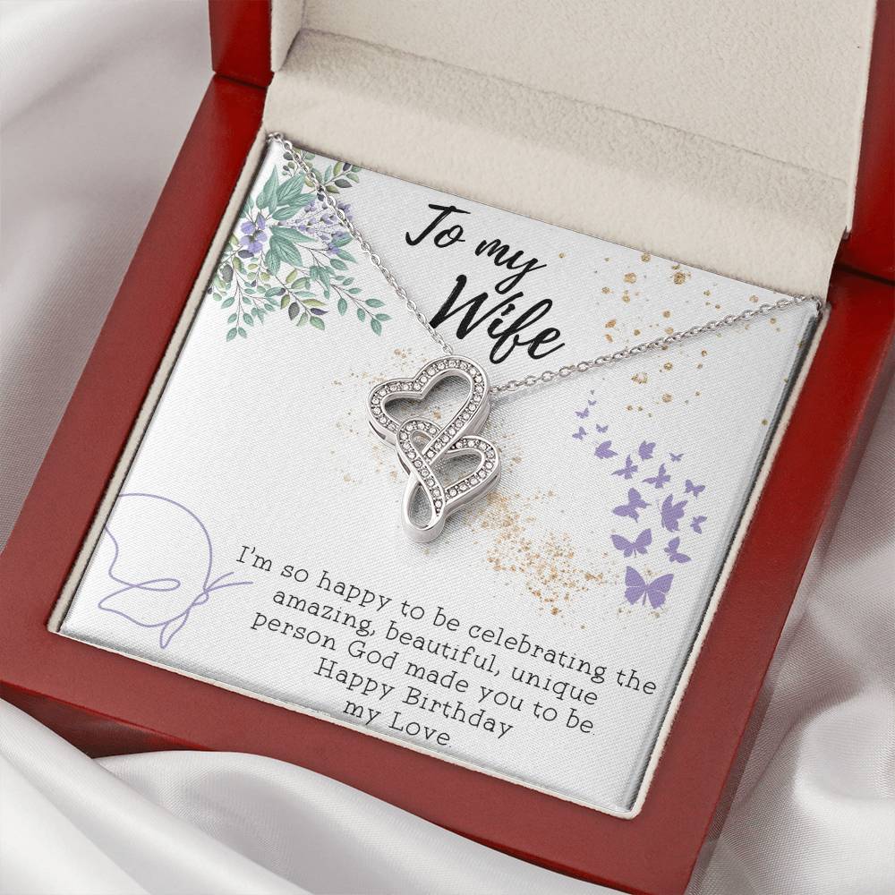 To My Wife Necklace - Gift For Wife Birthday Marriage - Happy Birthday My Love - Necklace For Fiancee Engagement Gift Double Hearts Necklace
