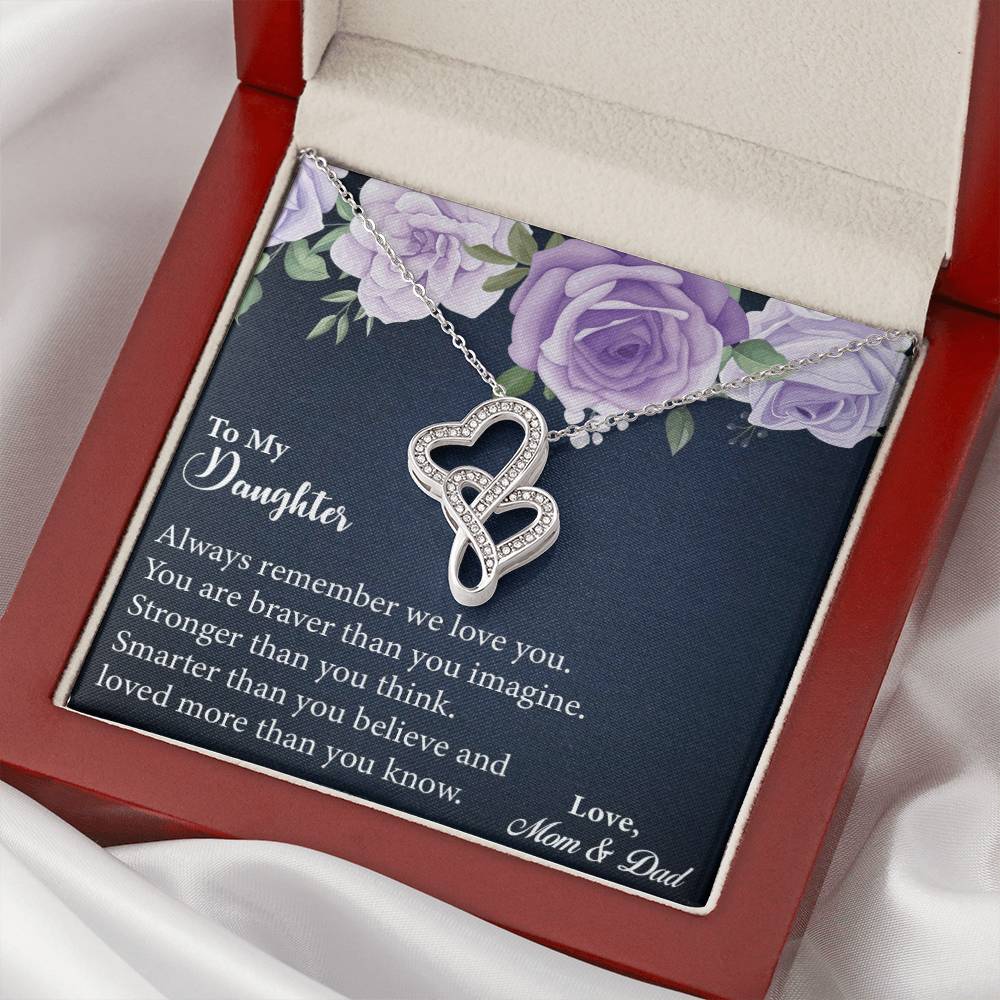 Daughter Gift - Gift For Daughter - Daughter Necklace Gift From Mom - Gift For Daughter From Dad - Message Card Jewelr Double Hearts Necklace