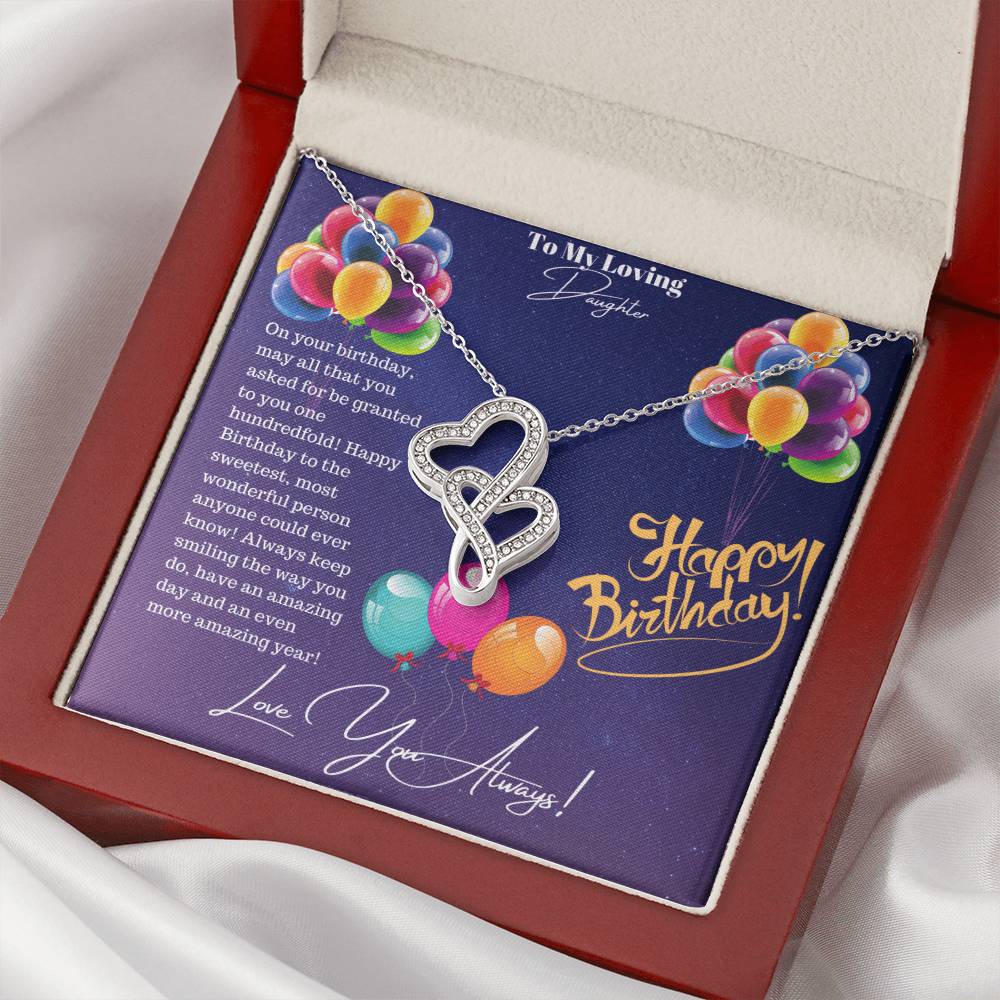 Happy Birthday Daughter - ! Double Hearts Necklace