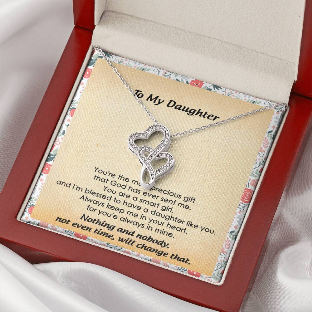 To My Daughter Necklace - Mom To Daughter Double Heart Necklace Gift - Mom And Daughter Always Remember Gift From Mom Double Hearts Necklace