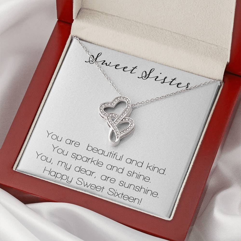 Sweet Sister You Are Beautiful & Kind Double Hearts Necklace