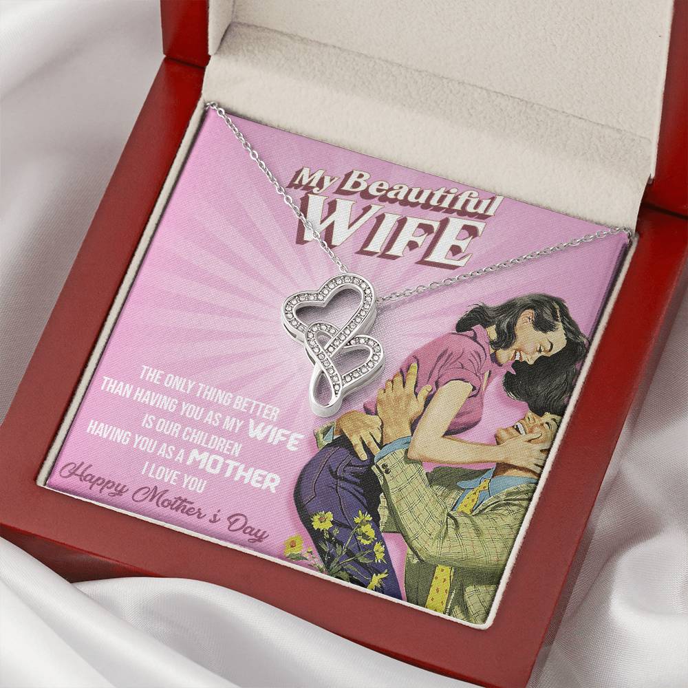To My Beautiful Wife Double Hearts Necklace