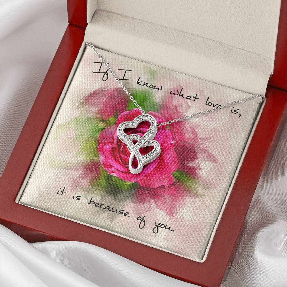 Double Heart Necklace– Red Rose Message Card Double Hearts Necklace