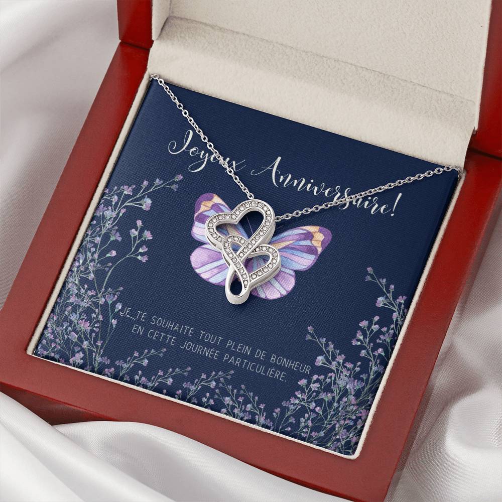 Joyeux Anniversaire Necklace Personalized Birthday Gift Birthday Necklace For French Mother Birthday Necklace For F Double Hearts Necklace