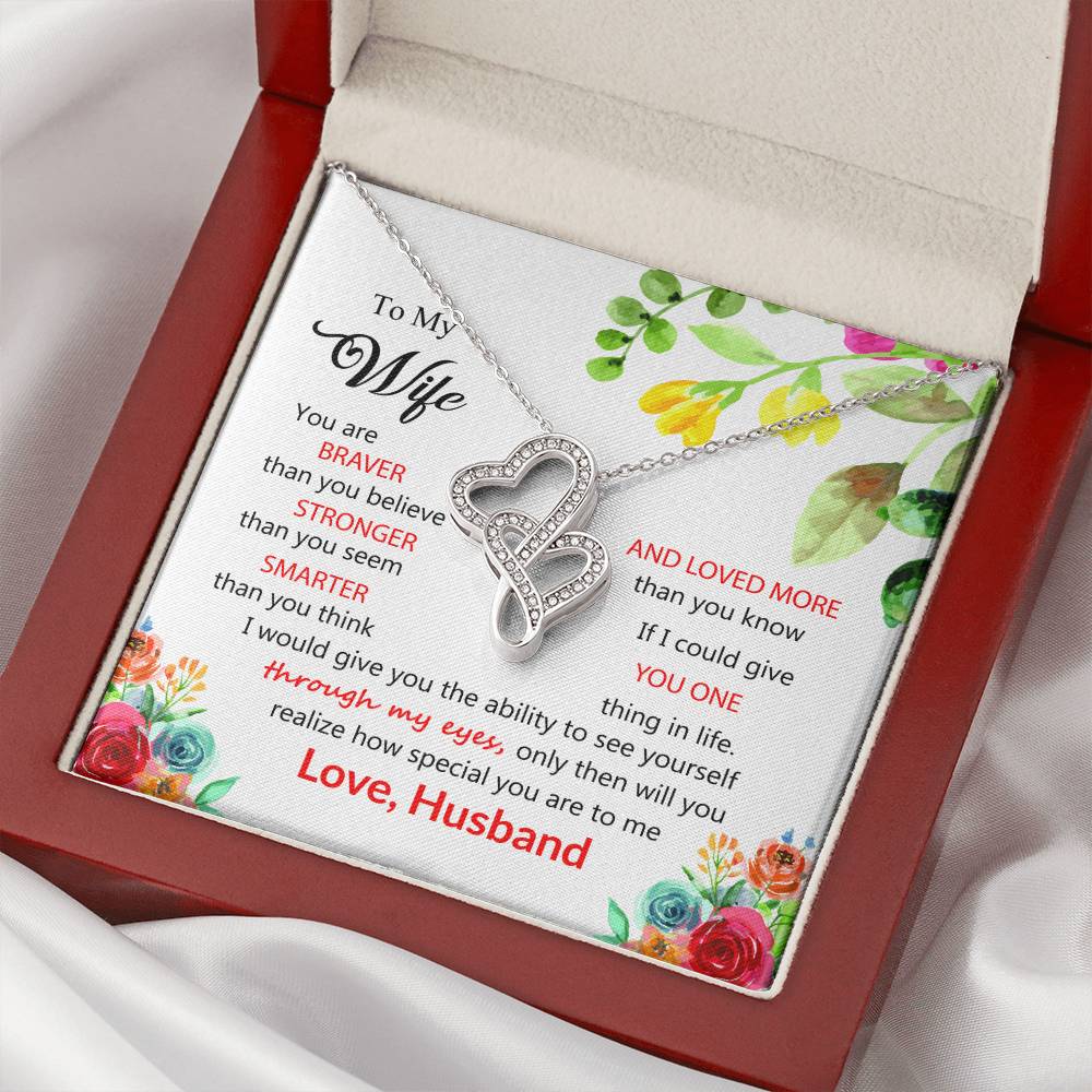 To My Wife Double Hearts Beautiful Necklace Gift For Wife Husband Gift From Wifelove Your Husbnad. Double Hearts Necklace
