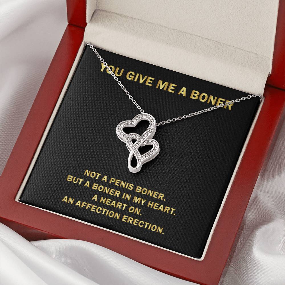 You Give Me A Heart Boner An Affection Erection Pendant Funny & Sarcastic Love For Her Mature G Double Hearts Necklace