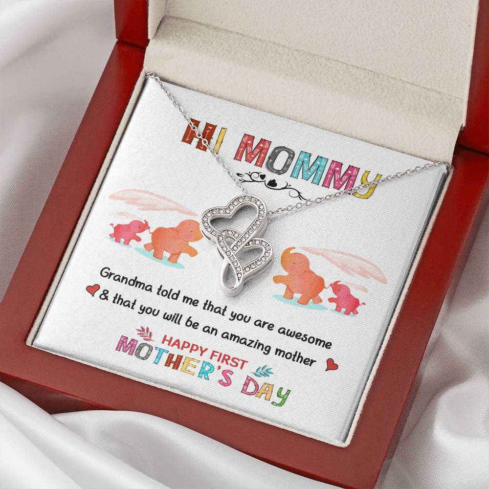 Hi Mommy - Gift For First Time Mom - Gift For Daughter - Mother's Day Gift - Love Knot Necklace - Mother's Day Necklac Double Hearts Necklace