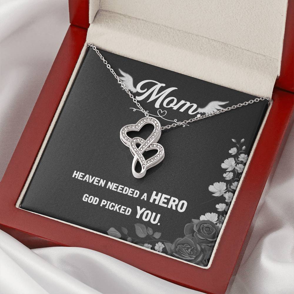 Mom Heaven Needed A Hero God Picked You - Double Hearts Necklace