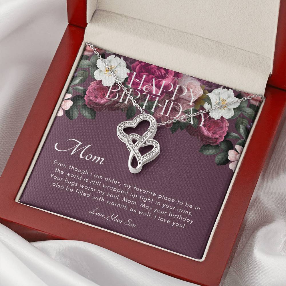 Mother's Birthday Gift From Son Gift For Mom On Her Birthday Mom Necklace Best Mom Gift Message Card 1 Double Hearts Necklace