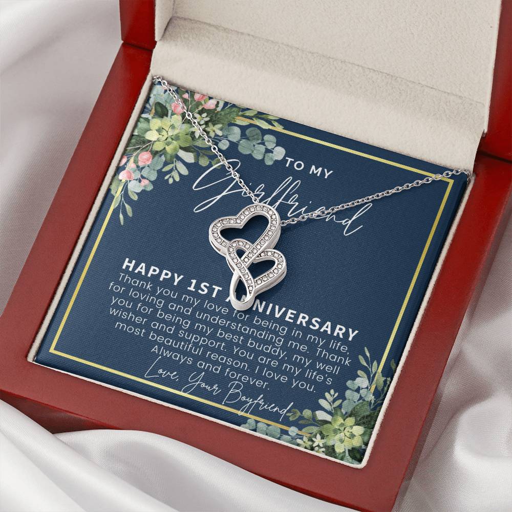 1St Anniversary Gift For Girlfriend Personalized Anniversary Gift One Year Anniversary Gifts 1 Year Anniversary Gift F 2 Double Hearts Necklace