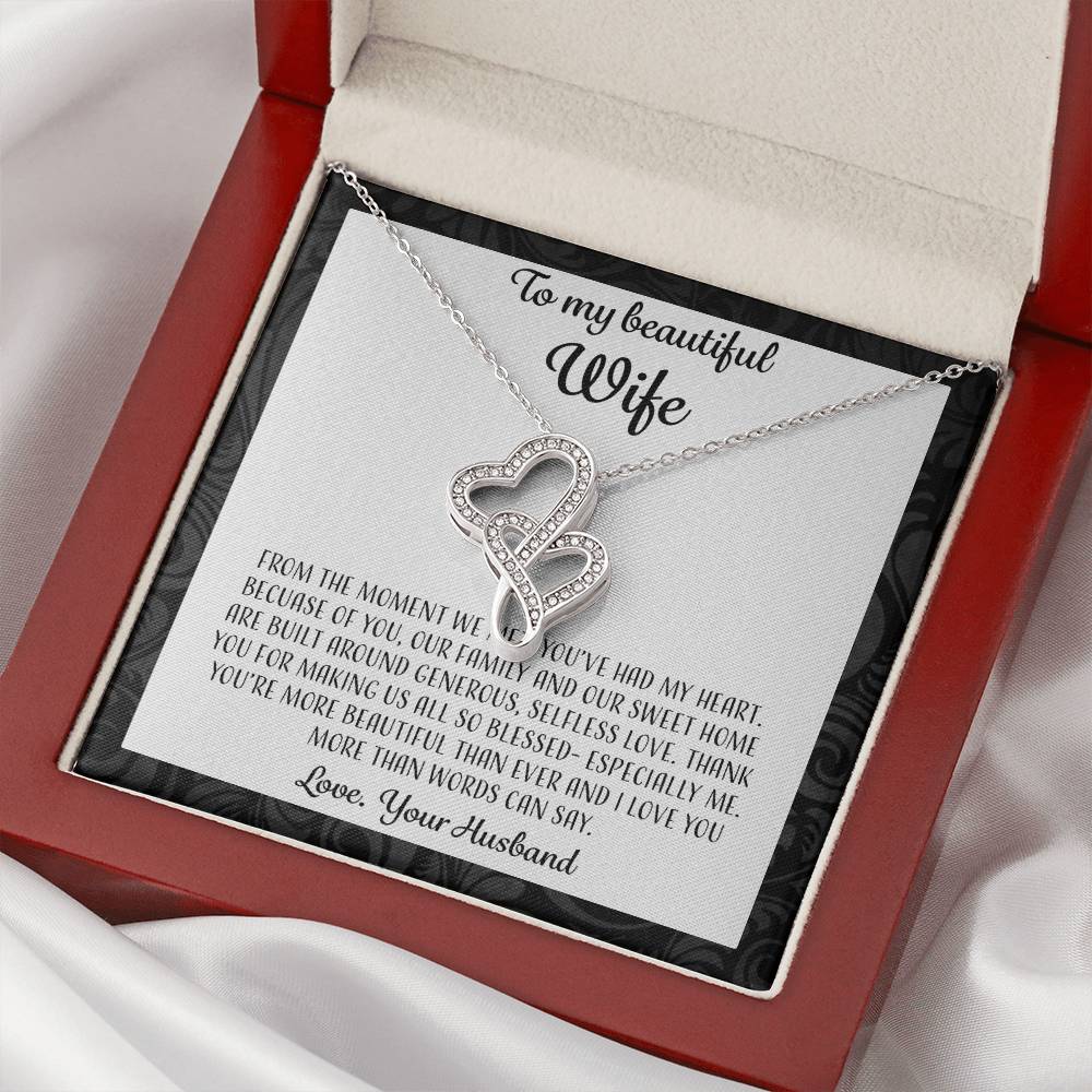To My Beautiful Wife From The Moment We Met - White Double Hearts Necklace
