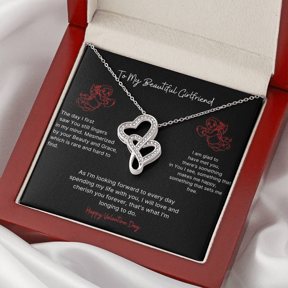 To My Girlfriend Gift For Valentine Day Double Hearts Necklace