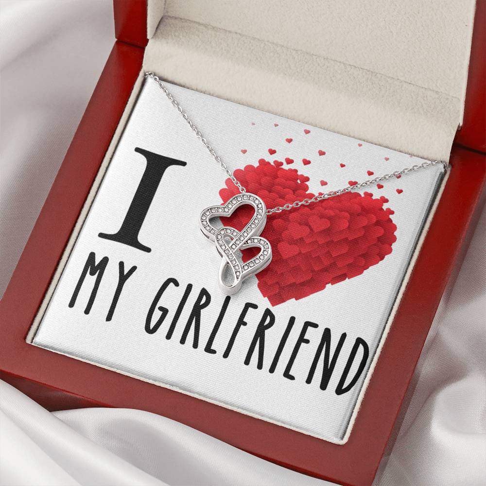 I Love My Girlfriend Love Double Hearts Cz Necklace For Valentines Day Or Birthday Gift Double Hearts Necklace