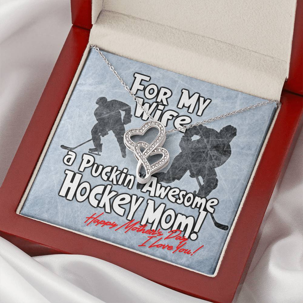 Hockey Mom Necklace - Puckin' Awesome Hockey Mom - Happy Mothers Day - Hockey Mom Necklace Hockey Jewelry Hockey Gifts Double Hearts Necklace